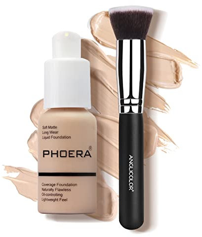 30ml Foundation Liquid, Foundation Full Coverage 24HR Matte Oil Control Concealer Liquid Foundation With foundation Brush,Soft Matte Full Coverage Foundation and Concealer (102, 30ml)