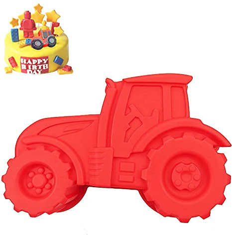 Backform Traktor - Auto Form Silikonform Rote Kuchenform zum Backen für Kindergeburtstag Silikonformen Backen Bulldog Motivform Silikontraktor für Kuchen EIS Schokolade Brot Dessert Pudding (Rot)