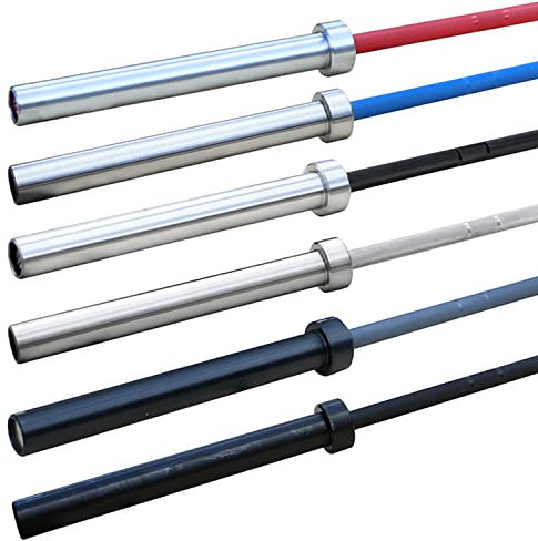 Sporttrend 24® Olympische Profi Hantelstangen 220cm mit 50mm Aufnahme | Weightlifting Powerlifting Langhantelstangen aus Chrom oder QPQ (2220mm / 6 Lager / 20KG, Rot/Chrom / 190K)
