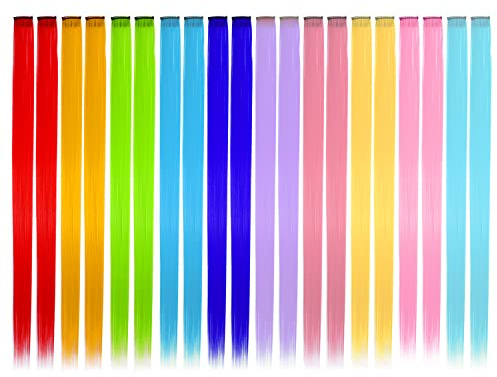 20 Piezas Extensiones de Pelo Reutilizables en 10 Mechas de Colores con Clip, 22 Pulgadas, para Mujeres Niñas Festivales Cosplay