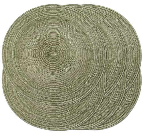 Juego de 6 manteles individuales redondos trenzados de 38,1 cm para mesas de comedor, tejidos naturales, resistentes al calor (redondo, verde oliva)