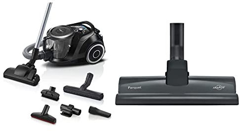 Bosch Staubsauger beutellos Serie 6 BGC41XSIL, Bodenstaubsauger, Hygiene-Filter, extra leise (68 dB), langes Kabel, 700 W, schwarz Hartbodendüse für Staubsauger, BBZ124HD, schwarz