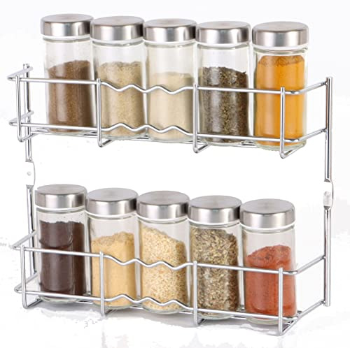 Buckingham Spice Rack 2 Tier Chrome Wall Mounted Back of Cupboard Door Organiser Premium Quality Heavy Gauge Storage for 10 Spice Jars 28 cm