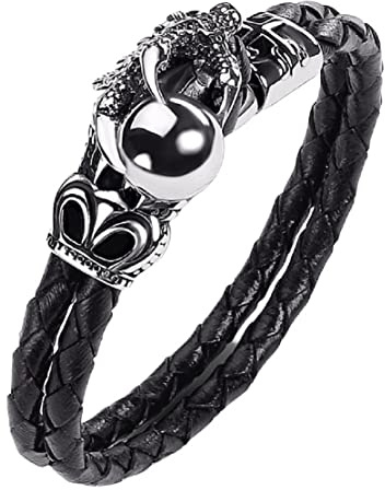 Bracelet dragon pour homme, bracelet griffe de dragon pour garçons, bracelet de perles à griffe, bracelet manchette de dragon viking, bracelet en cuir tressé, bijou de griffe de dragon