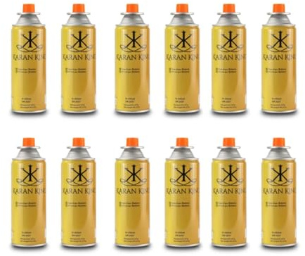 KARAN KING - Butane Gas Bottles Canisters for Camping Heater, Cooker, BBQ (Pack of 12)