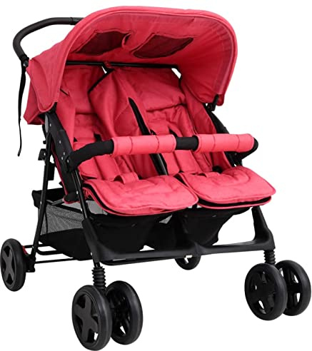 Chusui Carrito para Gemelos, Cochecito Bebe, Coche Bebe, Baby Stroller, Silla De Paseo, de Acero Rojo