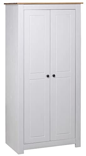 INLIFE Kleiderschrank Weiß 80×50×171,5 cm Kiefer Massiv Panama Serie,Weiß,30.9KG