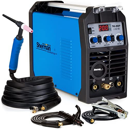 TIG 202 DC Puls - 200A HF-Zündung DC WIG Schweißgerät mit Puls - Stahl und Edelstahl Schweißgerät ausgestattet mit Preflow, Postflow, 2T/4T und MMA-Schweißmodus - Set: Solo