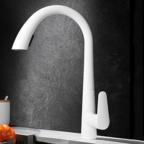 ZYCDP Mitigeur Cuisine avec Douchette,Robinet Cuisine Laiton,Mitigeur d'évier pivotant à 360°,Chaude et Froide Réglable de Mitigeur Lavabo,Eau D'évier De Cuisine,Blanc
