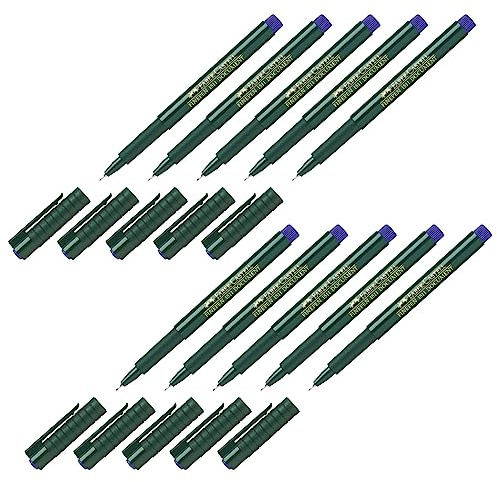 Faber-Castell - Finepen Fineliner Blau 0,4 mm, 10 Stück | Feine Linien für Schreiben, Zeichnen und Arbeiten mit Schablonen