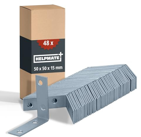 HELPMATE – Stuhlwinkel 50x50x15 mm – 48 Stück – galvanisch verzinkt | Winkelverbinder blau passiviert – korrosionsgeschützt, vorgebohrte Löcher & einfache Montage