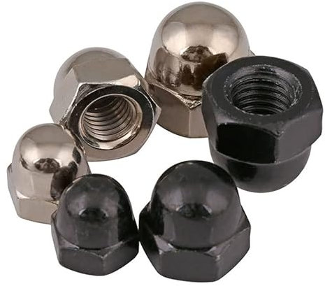 Vernickelter schwarzer Kohlenstoffstahl, metrisches Gewinde, dekorative sechseckige, gewölbte Abdeckkappe, Sechskant-Hutmutter, M3, M4, M5, M6, M8, M10, M12-M8, schwarzes Zink, 10 Stück