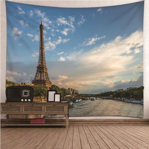 Aotiwe Wandbehang Boho, Wandbehang Wohnzimmer Eiffelturm Blau Wandtuch aus Polyester Wand Deko 300x260cm