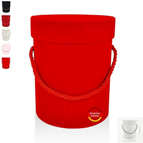 FleurDekoer Geschenkbox Rund mit Deckel und Kordel [Samt] Flowerbox Schachtel für Blumen Schokolade für Geburtstag Hochzeit Weihnachten Muttertag Valentinstag | 18x13.5cm (rot)