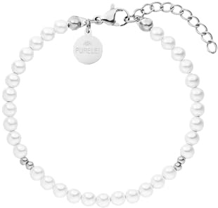 Purelei Finesse Armband, Damen Armband aus Edelstahl mit Süßwasserperlen, Wasserfestes Armband für Frauen mit kleinen Verzierungen, Lange verstellbar 16-19 cm