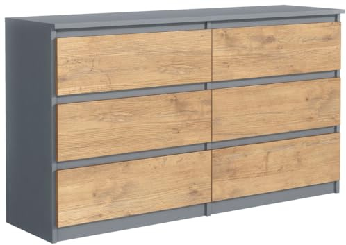 MebLocker Kommode 120 cm, 6 Schubladen, Anthrazit & Lancelot | Sideboard, Wohnzimmer Flur Schlafzimmer, Moderne Schlafzimmermöbel, Kommodenschrank 120x78,5x39 cm