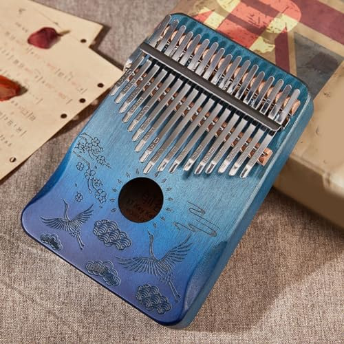 Kalimba Daumenklavier mit 17 Tasten, Kalimo-Instrument, Mahagoni, Mbira Sanza für Kinder, Audlt mit Stimmhammer, Klaviertasche, Lernanleitung (blau)