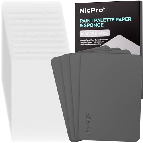 Nicpro 4-pack våtpalettsvampar och 100 ark pallpapperspåfyllning, designad för att hålla sig våt palett för att spara färger och hålla våt för miniatyr- och modellmålning, och