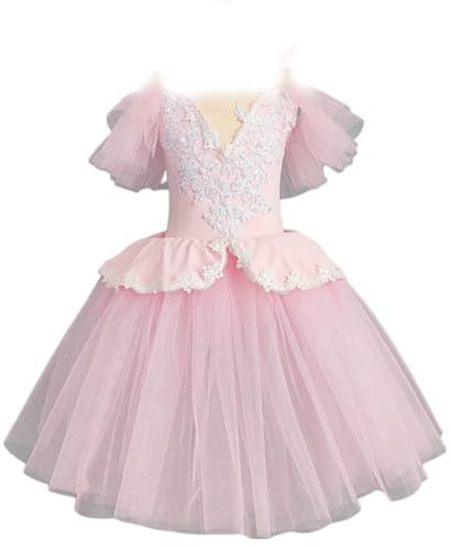 EFLALYHG Professionelles Ballett-Tutu, langes Tüllkleid für Mädchen, weißes Schwan-Ballettkleid, Performance-Tanz-Ballerina-Kostüm,Rosa,110