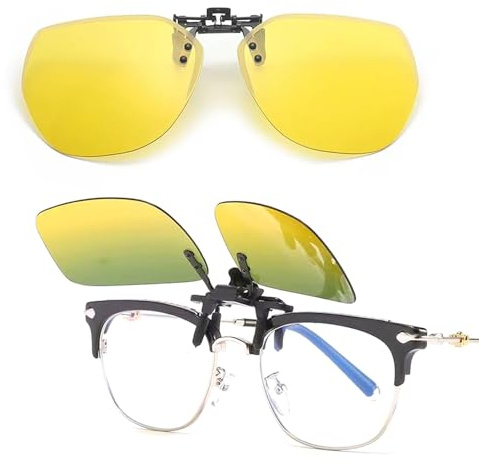 Yerozhui Clip Occhiali Guida Notturna Polarizzati - Riduci l'Abbagliamento e lo Stress Visivo - Lenti Gialle - Accessorio per Occhiali da Vista
