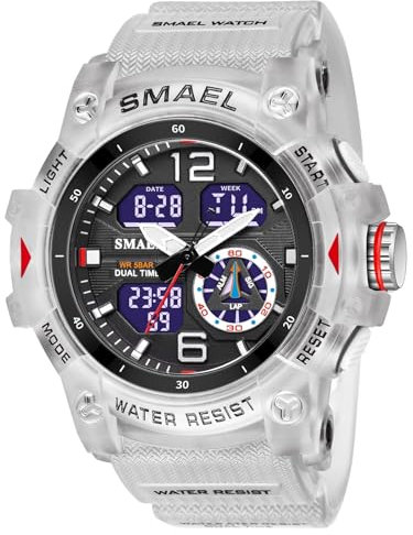 SMAALEB Montre Sport Homme - Étanche, Digitale Gros Chiffres - Résiste à Toutes Les Aventures - Parfaite pour l'Activité Physique,Blanc