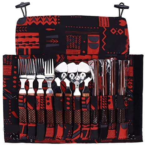 Deluxe 4 - Person Stainless Steel Cutlery Set with Wooden Handle & Portable Case - Ideal for Picnics & Outdoor Dining