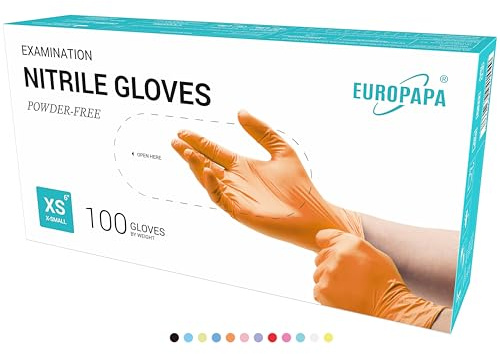 EUROPAPA 100 Guantes De Nitrilo Desechables, Guantes Desechables, Guantes De Examen, Guantes De Nitrilo, Sin Polvo, Sin LÁTex, No EstÉRiles, Sin LÁTex, Guantes Disponables (XS, Naranja)