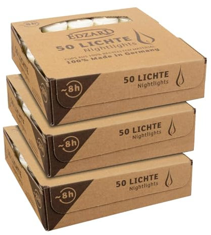 EDZARD 150 lumini bianchi (diametro 38 mm, durata 8 ore) in paraffina, senza profumo – Nightlights, tealight per bicchieri da tè, ideali per la candela permanente Cornelius di Edzard