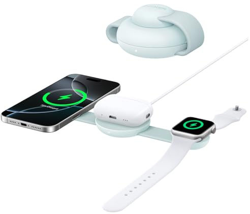 Anker MagGo Chargeur Induction iPhone Station de Recharge Sans Fil 3 en 1 Compatible MagSafe, Certifié Qi2 15W, Chargeur de Voyage pliable, iPhone 17/16/15, AirPods,Apple Watch (chargeur USB-C inclus)