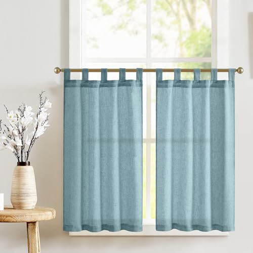 TOPICK Cortinas Cocina Corto Antiviento, Azul 65L x 115H(cm) 2 Paneles | Cortinas con Cinta de Barra Pequeña Cortina, para Ventana, Armario, Mueble Bajo, Habitación Protector de Fregadero
