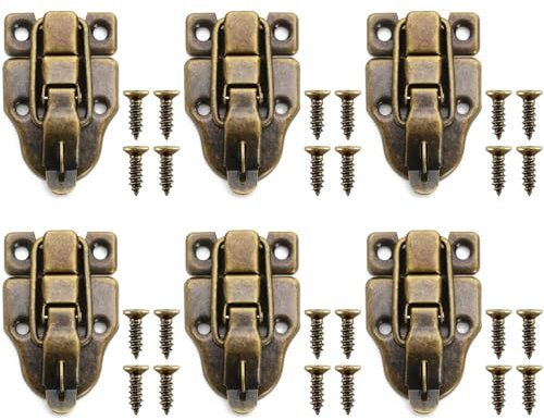 BOBOZHONG Cierres Hebilla para Caja,6 PCS Pestillos de Caja Joyería Antigua Cierre Cierres para Cofres Cerradura de Bronce Piezas Pestillos Retro para Muebles,Gancho,Puerta de Gabinete