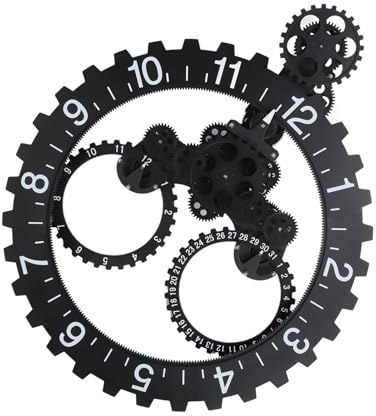 Itonash Zahnräder-Wanduhr, Mechanische Retro-Zahnraduhr Im Europäischen Stil, Einseitige Zeigerziffernanzeige, Große Rad-Wanduhr, Große Metall-Skelettuhren für Studio, Zuhause, (Schwarz)