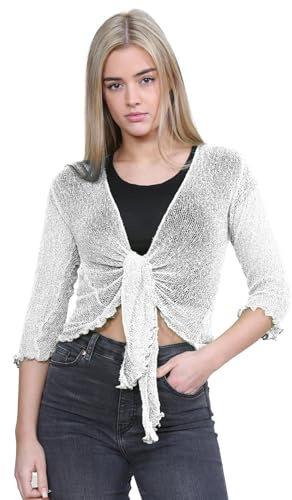 Janisramone® Cropped Bolero Shrugs for Women Fine Double Knit Tie Front Top