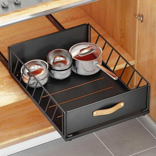 Kitstorack Tiroir armoire coulissante en métal organiseur avec poignée étagère de rangement de cuisine avec armoire Nano - salle de bains panier tiroir (40 Profondeur x 40 Largeur x 16 Hauteur cm)