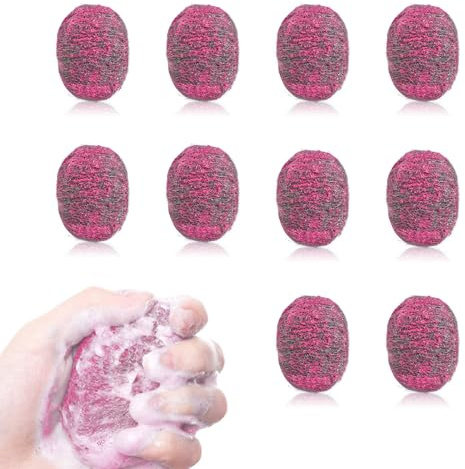 Stahl Scheuerschwamm, 10 Stück, CIYIN Seifenpads Stahlwolle, Stahlschwamm Topfreiniger, Edelstahlwolle zum Reinigen, Spülschwamm Reinigungskissen für Reinigung Küche, Grill (rosa)
