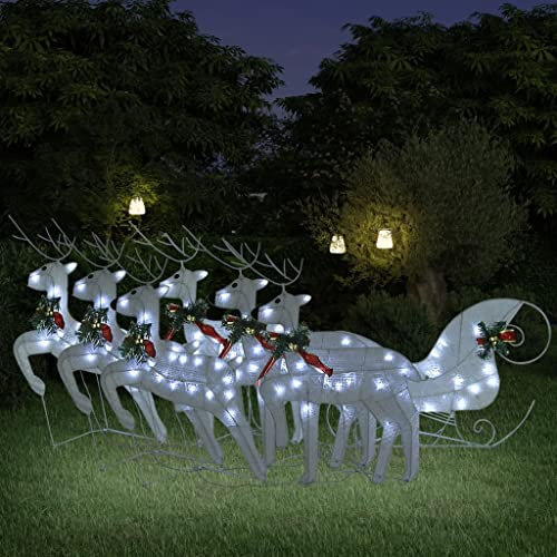 Rentier & Schlitten Weihnachtsdekoration 140 LEDs Außen Weiß Artikelfarbe Weiß