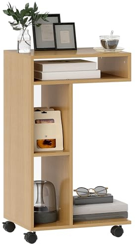 HOMCOM Mesa Auxiliar Multifuncional en Forma de C 40x30x69 cm Roble