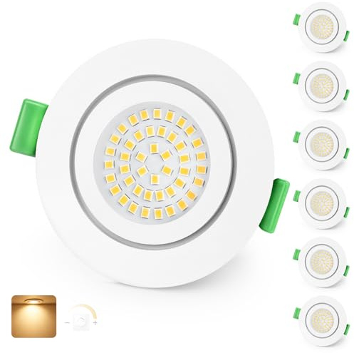 KYOTECH LED Einbaustrahler 230V Dimmbar 65-75mm Ultra Flach LED Spots 5W IP65 Bad Einbauleuchten Deckenspots Warmweiß 2700K Einbauspots für Badezimmer Wohnzimmer, Weiß 6er Set (Nicht Drehbar)