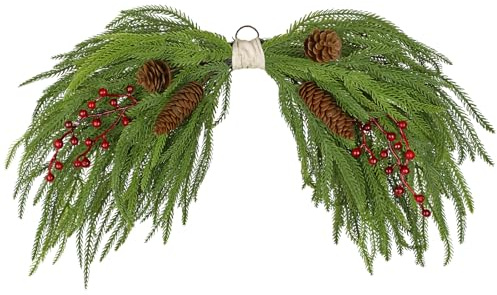 Briful Künstliche Weihnachts-Swags mit Norfolk-Tanne, Roten Beeren & Zapfen, 60 cm Weihnachtsdeko für Tür, Kamin, Treppe, Fenster Weihnachten Dekoration