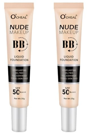 2 Stück Bb Creme Getönte Tagescreme mit Lichtschutzfaktor mit SPF 50+, Hellt Den Hautton Auf Mit Multi-Effekt-Reparatur Und Hautaufhellung Foundation für Alle Hauttypen Natürliche Farbe(30g)