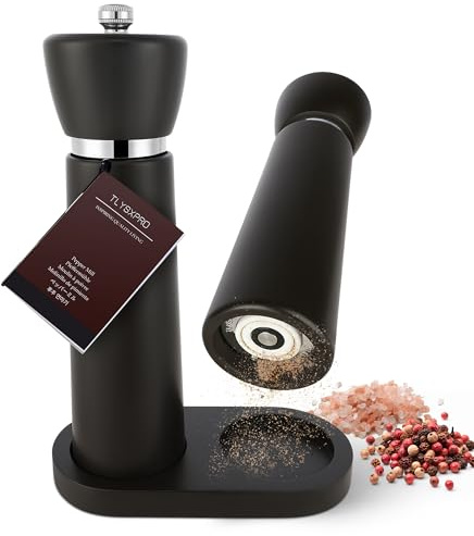 TLYSXPRO Set Macina Sale e Pepe in Legno – Macinapepe e Macinasale Manuali in Legno di Faggio con Macina in Ceramica Regolabile – Per Cucina e Tavola – Altezza 21 cm, Cioccolato