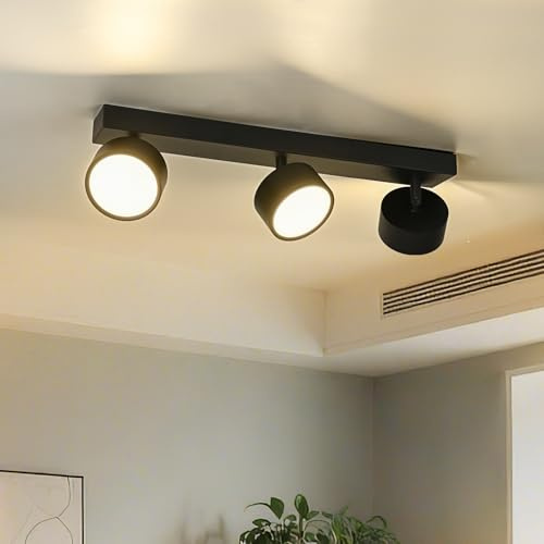 Doughelec Deckenlampe Deckenstrahler 3 Flammig Wohnzimmer - Schwarz Deckenleuchte Deckenspot Vintage LED Schwenkbar Lampe Decke Wandstrahler