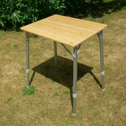 your GEAR Portofino Bambus Campingtisch M 60x50 cm – Höhenverstellbarer Outdoor Klapptisch – Teleskopbeine Alutisch wetterfest – Kleiner Gartentisch Balkontisch – Bambusplatte nachhaltig Picknicktisch