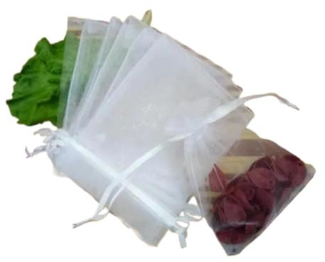 EQGNTS Organzabeutel, Weiße Organza-Geschenkbeutel, 9 x 12 cm, for Schmuckverpackungen, Geschenke, Kordelzugbeutel, geeignet for Hochzeiten, Geburtstage und Weihnachten, 100 Stück