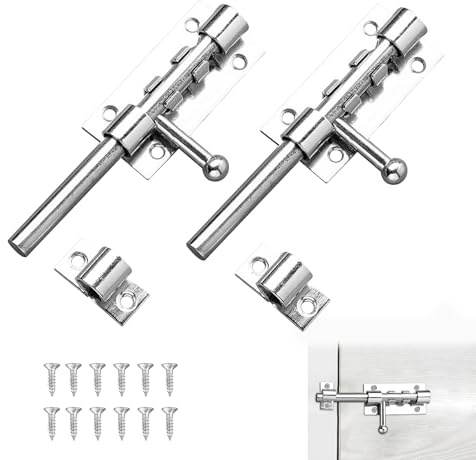 2PCS 5 Inch Door Bolts for Internal Doors Door Lock Bolt Gate Bolts for Wooden Gates Stainless Steel Door Latch Heavy Duty Door Bolt Latch,Barrel Sliding Lock for Bathroom,Garden Doors