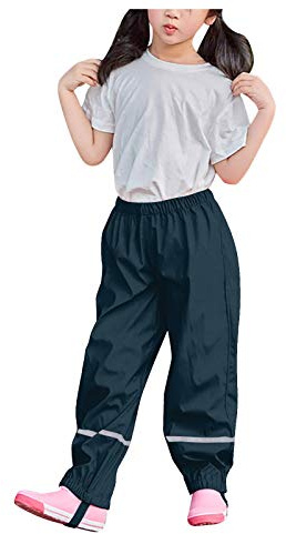 Pantalon de Pluie Garcon et Fille Pantalon Boue de Pluie Imperméable Coupe-Vent Léger Enfants Salopette Garçon sans Doublure Surpantalon Réfléchissant Enfant pour Road Running (1-Dark Blue, 4-5 Years)