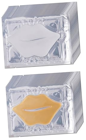 Hohopeti Collagen Lip Mask Moisturizing Exfoliating Lip Pad 20pcs for Women White and Gold