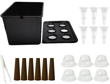 PawwJoy Kit de culture hydroponique avec 6 gousses, bac de plantation robuste pour intérieur et extérieur, 18 x 12 x 10,5 cm - Noir