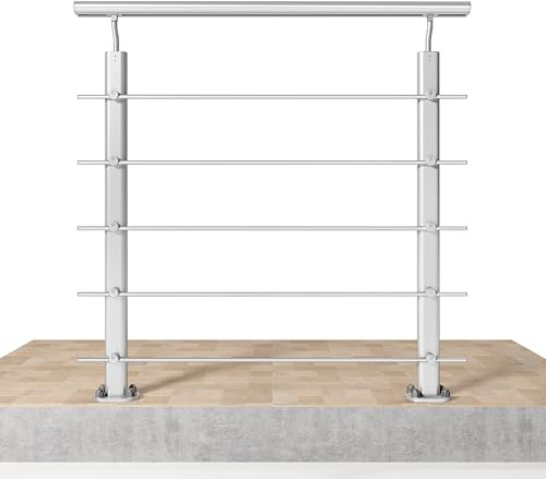 AICA 100x100cm Barandillas de aluminio, Barandilla de escalera, Ángulo de montaje ajustable, uso interior y exterior - Plateado mate - fijaciones al suelo
