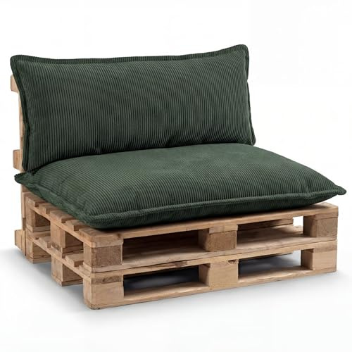 Gutekissen® Palettenkissen Set – Sitzkissen für Europaletten – Palettenpolster, Gefüllt mit Granuliertem Poulirette-Schaum PLL (Grün, Sitzkissen 120x80)